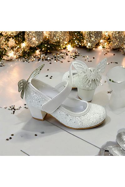 PATİK BEBE PANTOFI DE ROCHIE DE SEARĂ ELEGANTI, CU TACURI, CULOARE ALBĂ, FETE