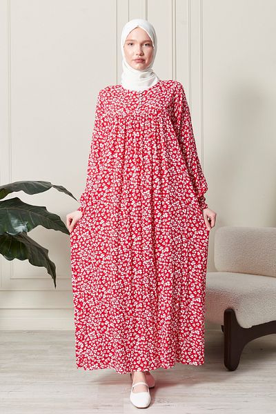 fistan Shirred Robadan Buttoned Front Viscose Fabric Tesseture Clothing Mother Dress Prayer Dress