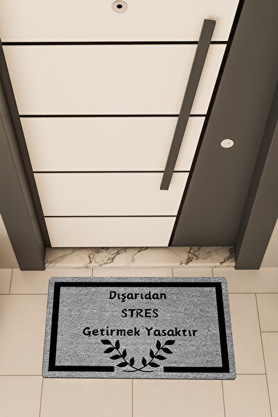 Dormot High Quality Digital Printing Gray with Frame Stress Is Forbidden Themed Door Front Mat