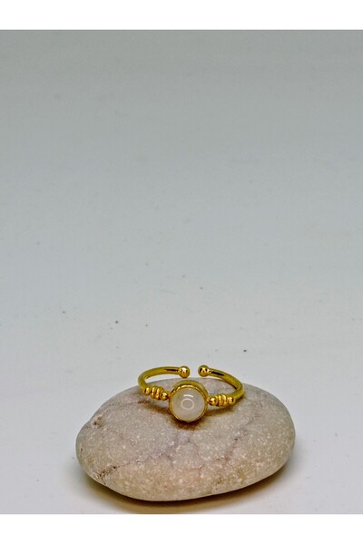 mama india alaçatı Moon Stone Handmade Adjustable Bronze Ring No 11