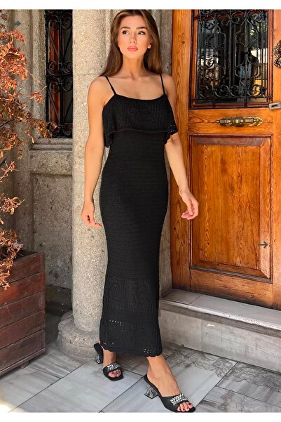 VENÜS MODA by Pınar Πλεκτό φόρεμα με γιακά μαντόνα, τυπικό μέγεθος 2025 Ανοιξ...