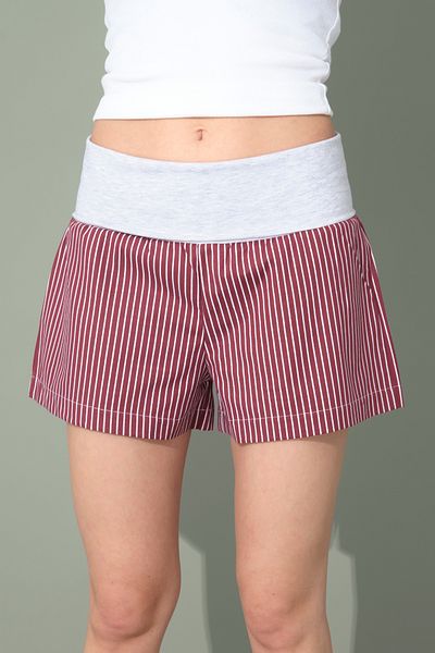 Jardin du Soleil Burgundy Striped Shorts with Folded Waist Detail