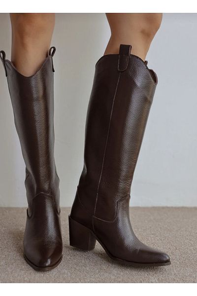 POTEEN Ptc Mar Western Heeled γυναικείες καουμπόικες μπότες με σχέδιο Floater - Light Brown
