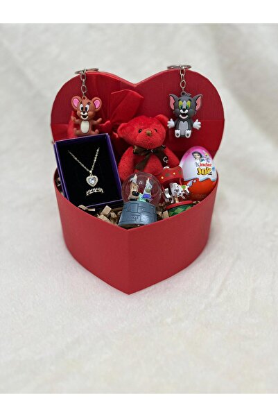 Sevgiliye Hediye Sevgiliye özel doğum günü hediyesi - Tom ve Jerry temalı özel hediye kutusu seti kolye,yüzük,küre