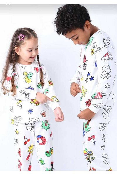 aryam butik Paintable Children's Pajama Set with Long Sleeves and Painting Pen Gift with Most Cute Figures