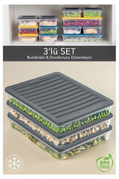 SAVLAR S'Avlar Set of 3 2400 ml Refrigerator Organizer, Freezer and Microwave Storage Container