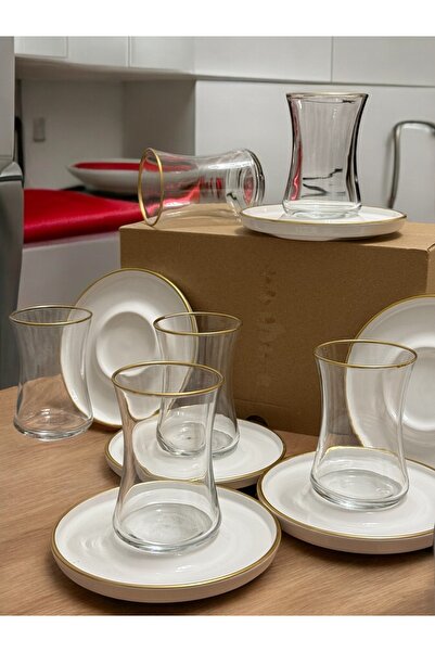 Carmen Soft Elora Gold 12-Piece Tea Cup Set, Glass Tea Set for 6 People