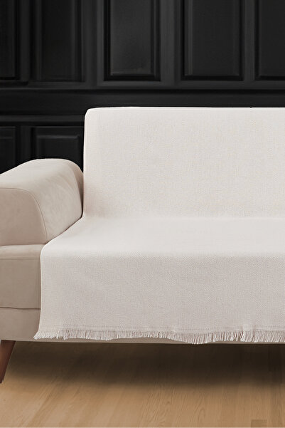 LADYNİL Saçaklı Koltuk Örtüsü | Koltuk Şalı 180x210 Pamuk Ekru