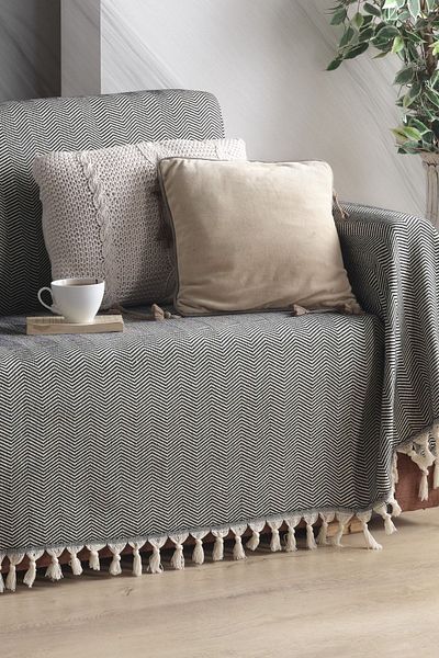 LADYNİL Husa de canapea naturală care acopera bratele neagră 180x300