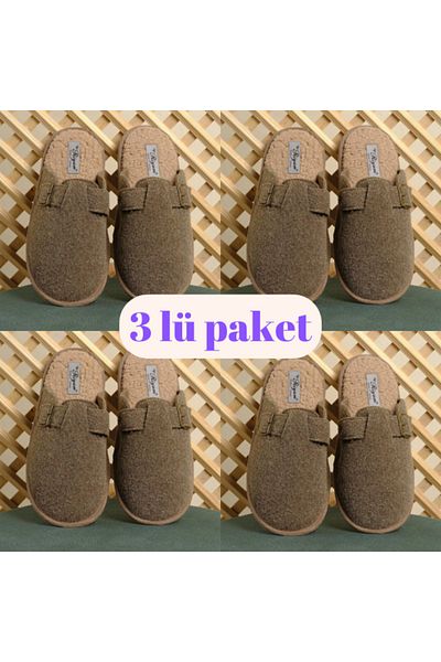 Lurji Tan 3-Pece Winter House Slippers - Felt, Guest, Groom Dowry Slippers