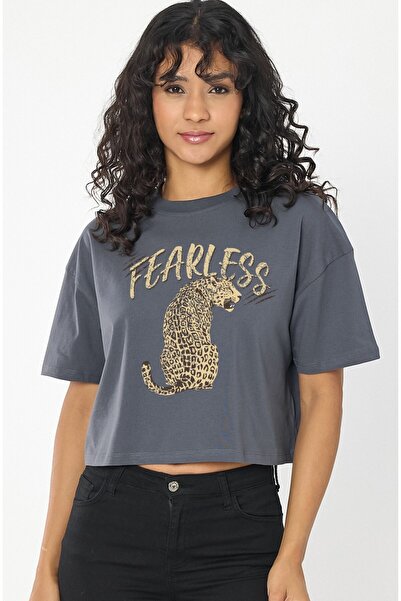 VEK Кроп-топ з леопардовим принтом з 100% бавовни в стилі "оверсайз