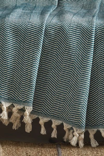 LADYNİL Κάλυμμα καναπέ Natural Petrol Blue |   Σάλι Καναπέ 180x210 Βαμβακερό