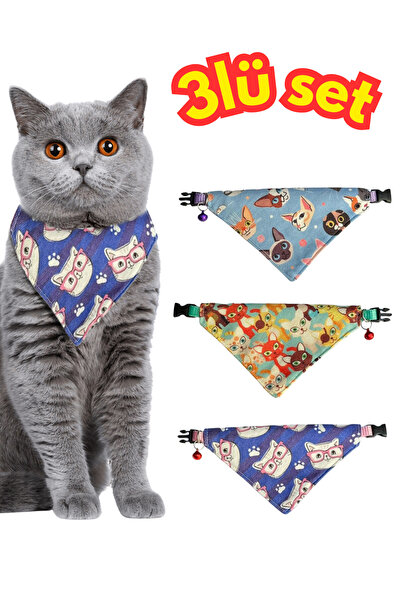Cocopet Desenli Fular Bandana Kedi Tasması 3'lü Set