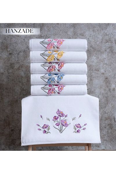 GONCA TEKSTİL Hanzade Velvet 3 D with Embroidery 6 Pcs 50X90 cm