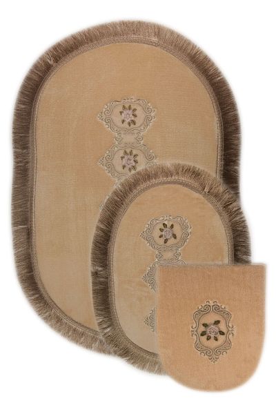 Dokumacıoğlu Σετ χαλιών μπάνιου Shems 3 τεμαχίων Mink Color Δαντελένιο Σετ τουαλέτας που πλένεται