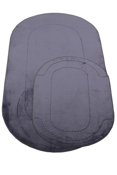 Dokumacıoğlu Rixos 3-Piece Gray Bathroom Mat Set, Carpet, Non-Slip Leather Based Washable Toilet Seat