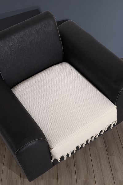 LADYNİL Ecru Colored 100% Cotton Fringed Sofa Cover - 70X95 cm Armchair Cover