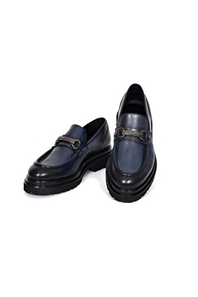 Tuna Hakiki Deri Kalın Tabanlı Loafer Lacivert Erkek Ayakkabı - 3042