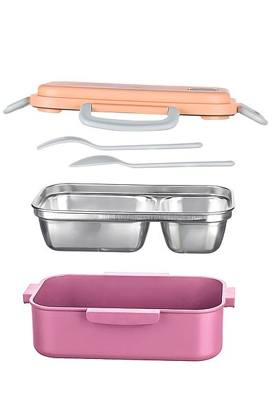 Emofom Aura 450ml Stainless Steel Child Nutrition Container 2 Compartments Meal Storage Container (21 X 13 X 8 cm)