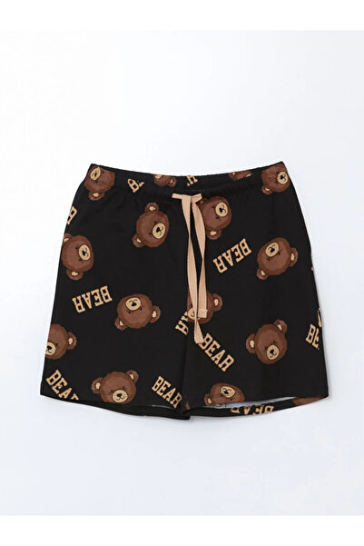 LC Waikiki LCW Young Siyah Ayı Teddy Baskılı Kadın Şortlu Pijama Takımı