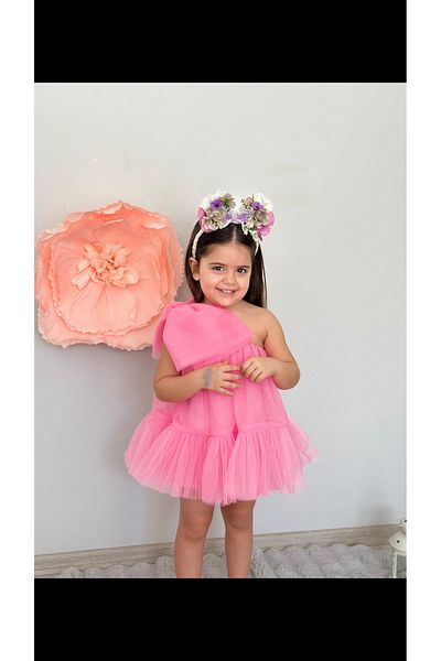 Kokosh kidss Female Child One Shoulder Bow Tulle Birthday Dress Special Occasion Dress