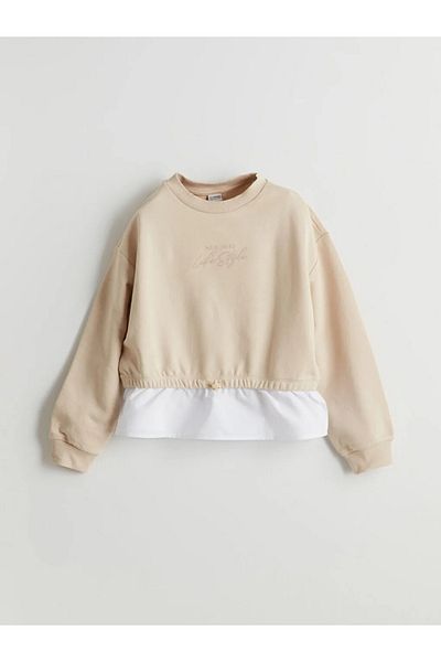 LC Waikiki LCW Kids Beige Mädchen-Sweatshirt – T-Shirt mit New York-Aufdruck und Rundhalsausschnitt