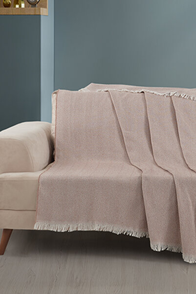 LADYNİL Saçaklı Koltuk Örtüsü %100 Pamuk | Koltuk Şalı 180x210 Bej