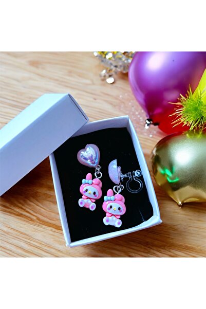 1PARÇAMAVİ أقراط أذن للأطفال بدون ثقب مع مشبك شفاف من My Melody