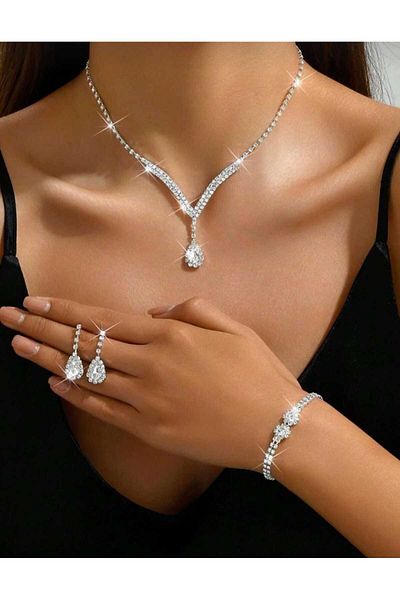Ümaks Silvers Ümaks Silvers White Drop Stone Hürrem Sultan Jewelry Set Gift Jewelry Set