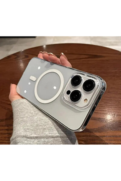 Solid SERT MİKA KILIF) iPhone 14 Pro Max Uyumlu Şeffaf Sert Mika SARARMAZ Magsafe İnce Fit Kılıf