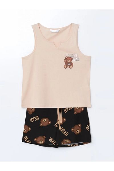 LC Waikiki Set de pijamale LCW Young Black Bear Teddy cu imprimeu pentru femei