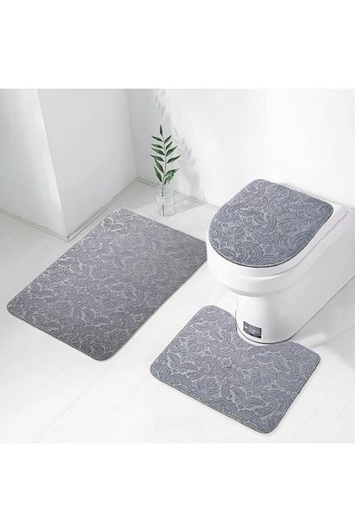 Dokumacıoğlu Σετ πατάκι μπάνιου 3 τεμαχίων με μοτίβο Ultrasoft, χαλί, αντιολισθητικό δερμάτινο σετ τουαλέτας