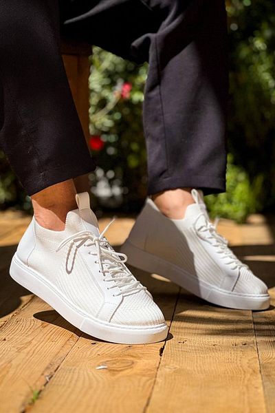 Arda Kb-112 Kuback White Knitwear Lace-Up Casual Men's Shoes