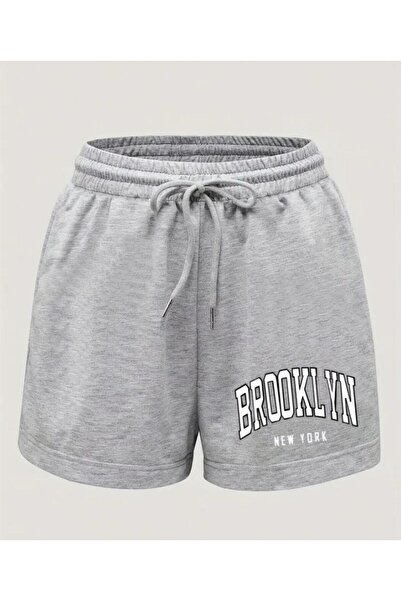 caddekombin شورت برمودا رجالي بطبعة بروكلين مع جيوب وحبل مقاس عادي باللون الر...