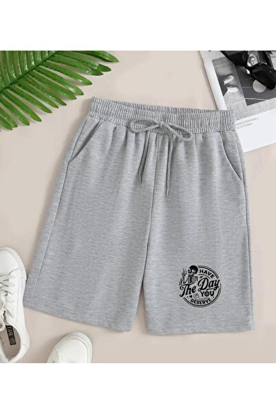 caddekombin شورت رجالي بجيب برمودا مطبوع عليه يوم، مقاس عادي، رمادي