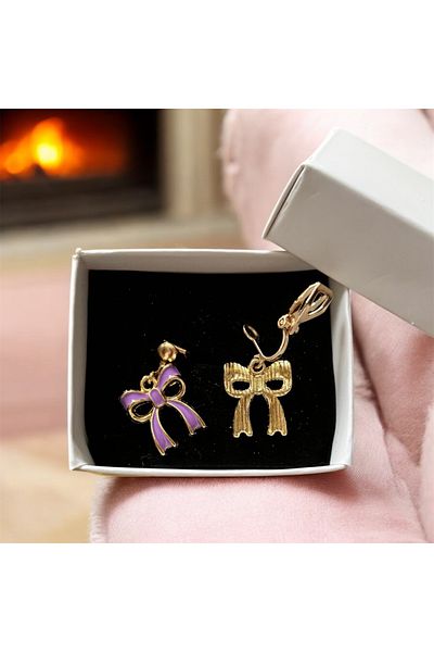 1PARÇAMAVİ Purple Bow Women's Earrings for Ear Without Holes