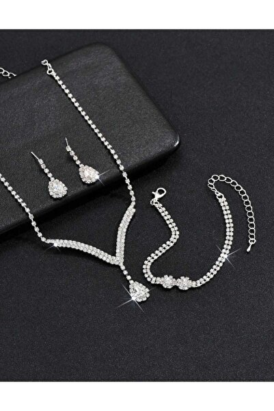 Ümaks Silvers Ümaks Silvers White Drop Stone Hürrem Sultan Jewelry Set Gift Jewelry Set