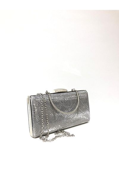 womenacs Culoare platină cu model șarpe Material rochie de seară clutch portofoliu geantă de mână pentru femei și curea lungă
