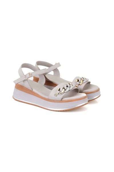 Desa Women's Gray Heeled Leather Sandals