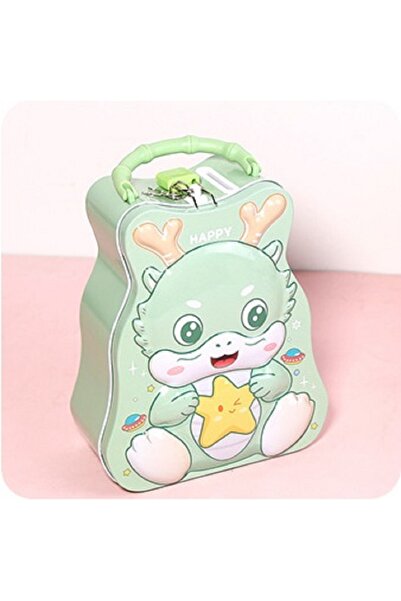 Livava Μικρό μεταλλικό κουμπαράς δράκος με τσάντα και κλειδαριά, πράσινο, 17x...