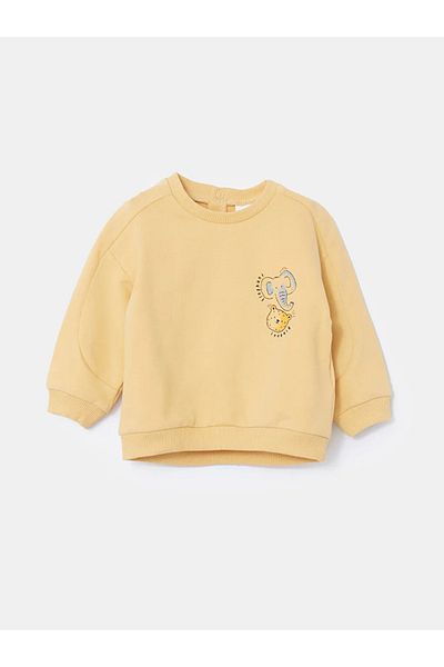 LC Waikiki Lcw Baby - Yellow Baby Boy Sweatshirt and Sweatpants 2-Piece, Crew Neck Printed