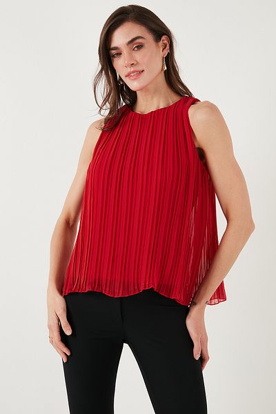 Lela Lined Thick Straps Standard Fit Crew Neck Chiffon Blouse Bluz 611Fb220