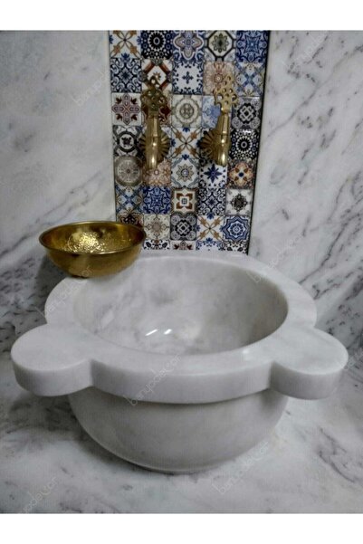 banyodecor Beyaz Düz Mermer Kurna