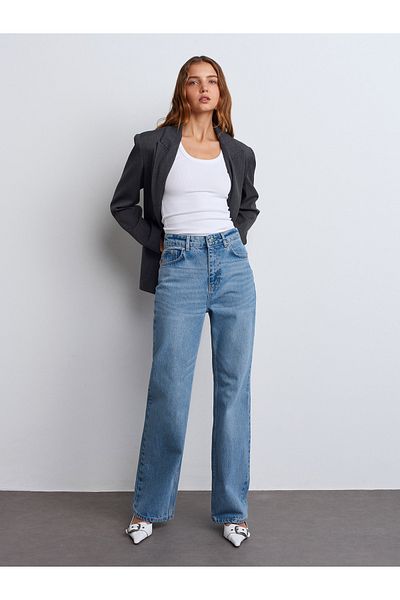 Dilvin 71764 Blue Straight Denim Thick Trousers
