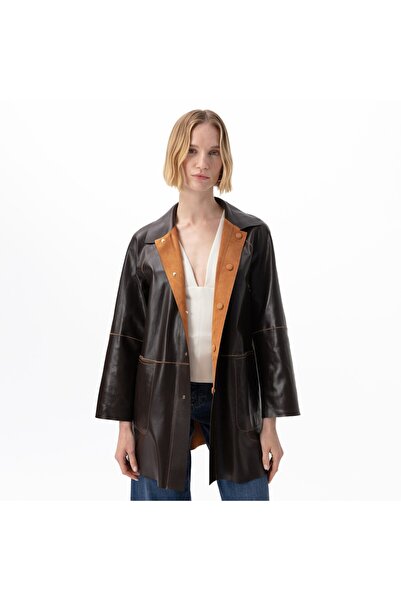 Desa Bena Konyak Kadın Çift Taraflı Süet Deri Pardösü