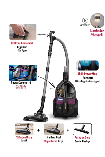 Philips Gelişmiş Siklon Teknolojisi, Alerji Filtre Sistemi ve Ergonomik Tasar...