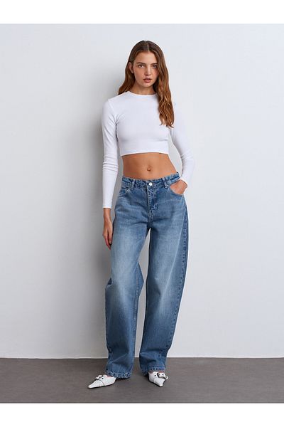 Dilvin Model 71766 - Pantaloni din denim cu croiala balon albastru