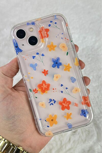 Vip Case iPhone  13/14/15  - Şeffaf Sağlam Darbe Emici Kamera Çıkıntılı Çiçek...