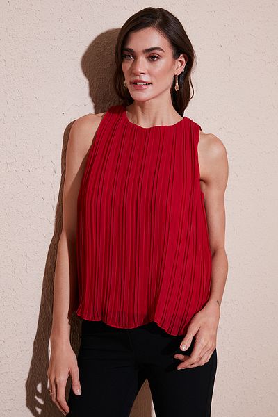Lela Lined Thick Straps Standard Fit Crew Neck Chiffon Blouse Bluz 611Fb220