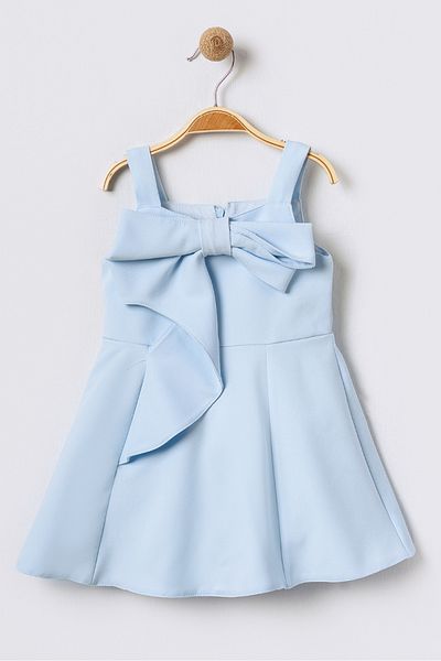 Bebüş Big Bow Detail Thick Straps Flared Cutout Sleeveless Baby Blue Girl's Dress 15701